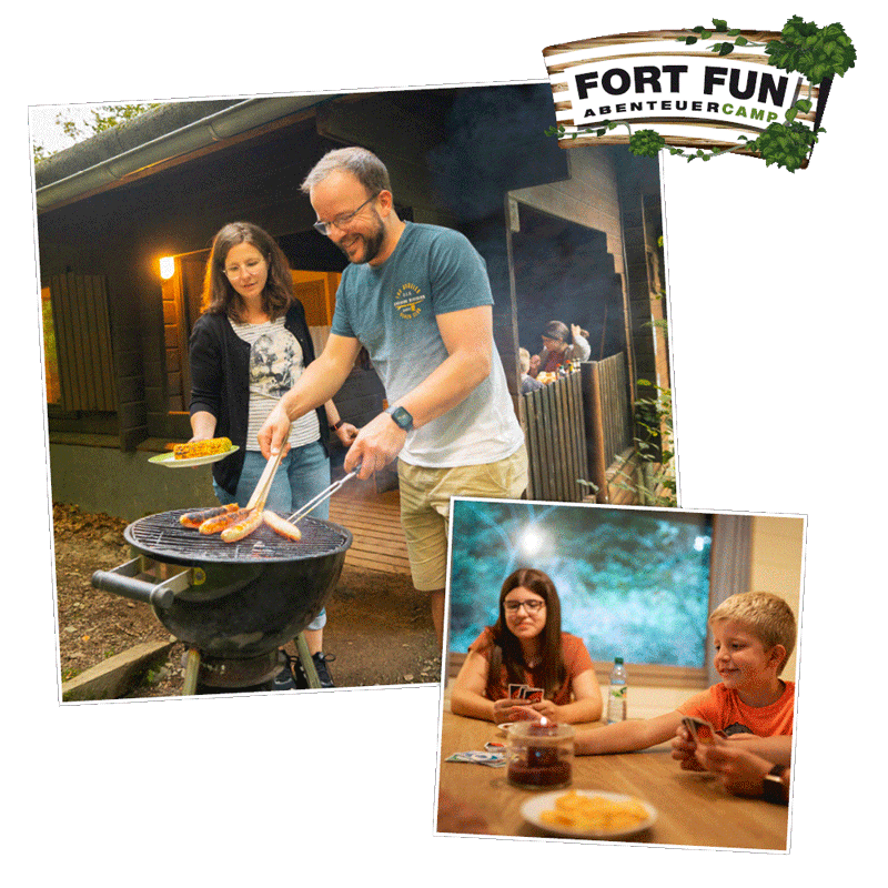Die Atmosphäre beim Grillen bei der Übernachtung im Abenteuercamp genießt die ganze Familie.